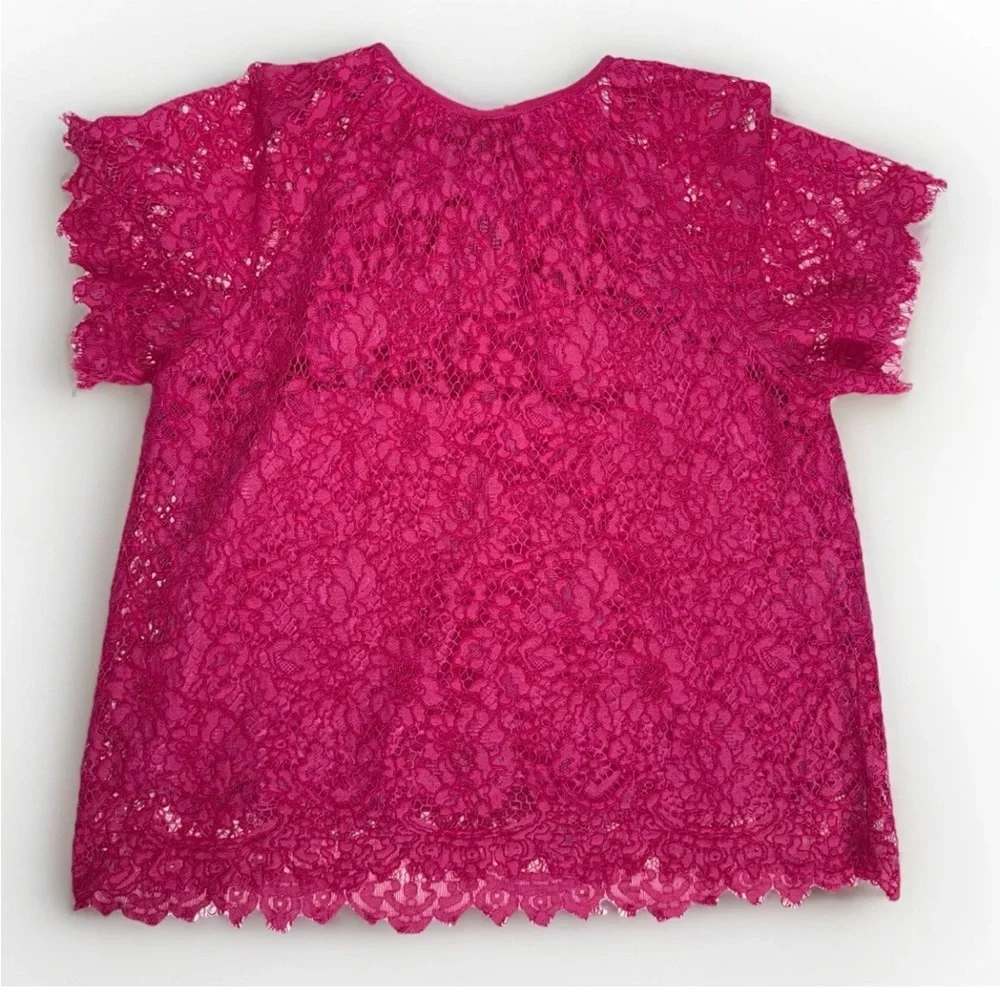 J Crew Short Sleeve Lace Top Lined Blouse Pink Small Petite Pink Flutter Sleeves
